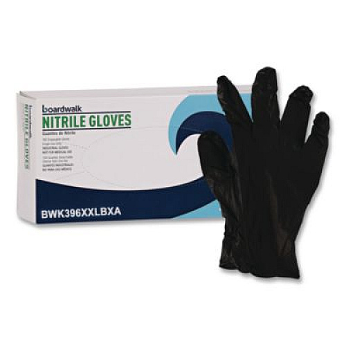 Boardwalk 396 Series Disposable General-Purpose Nitrile Gloves, Powder-Free, XX-Large, 4.4 mil Thick, 9.5" Long, Black,100/Box,10 BX/CT (396XXLCTA)