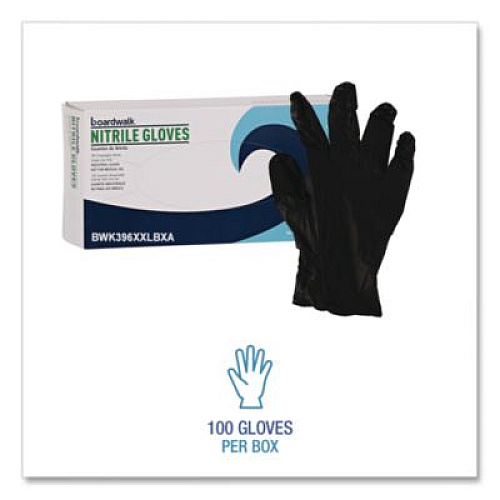 Boardwalk 396 Series Disposable General-Purpose Nitrile Gloves, Powder-Free, XX-Large, 4.4 mil Thick, 9.5" Long, Black,100/Box,10 BX/CT (396XXLCTA)