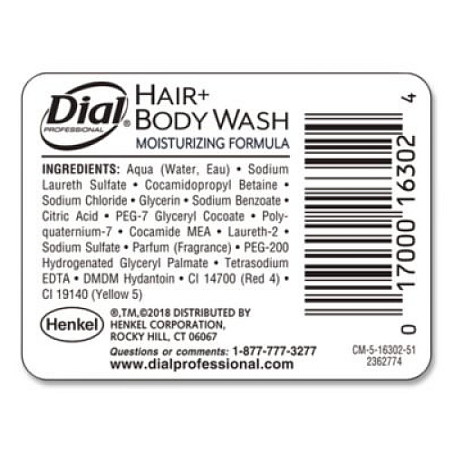 Dial Professional Hair + Body Wash Refill for Versa Dispenser, Neutral Scent, 15 oz, 6/Carton (16304CT)