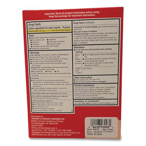 Tylenol Extra Strength Caplets, Two-Pack, 30/Box (64478)