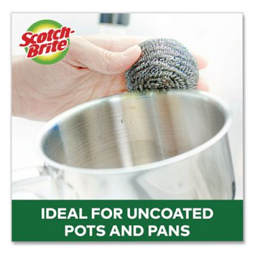 Scotch-Brite Stainless Steel Scrubber, Silver, 12/Carton (19084)