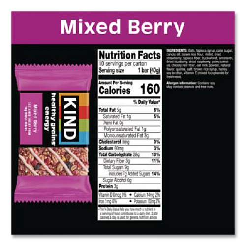 KIND Healthy Grains Energy Mixed Berry Bars, 1.4 oz Bar, 10/Box (67073)