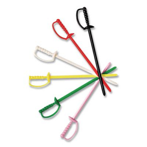AmerCareRoyal Sword Picks, Plastic, 3.25", Assorted Colors, 10,000/Carton (RP147)
