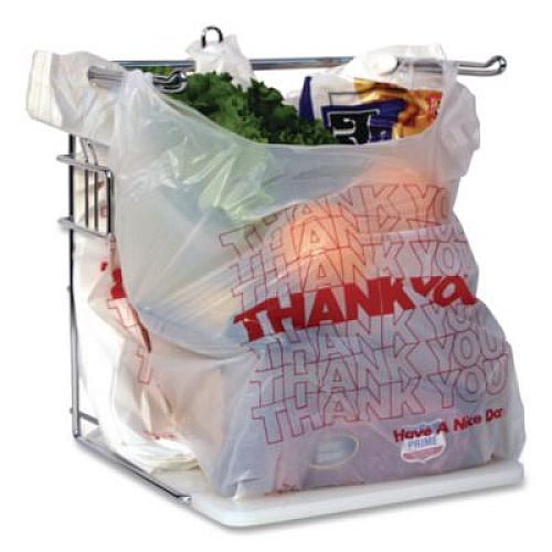 AmerCareRoyal Thank You Bags, Thank You - Have a Nice Day Labeling, Cut-Out Handles, 11.5" x 6.5" x 21", White/Red, 1,000/Carton (RPTYB6)