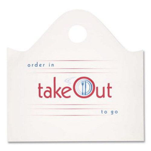 AmerCareRoyal Wave Top To-Go Bags, Take-Out Labeling, Cut-Out Handles, 19" x 9.5" x 19", White/Blue/Red, 500/Carton (RPWB1919)