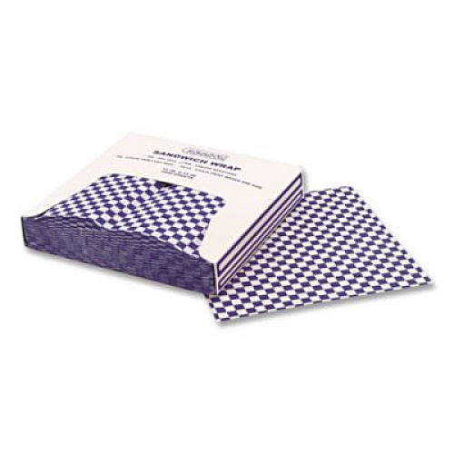 Bagcraft Grease-Resistant Paper Wraps and Liners, 12 x 12, Blue Check, 1,000/Box, 5 Boxes/Carton (057850)
