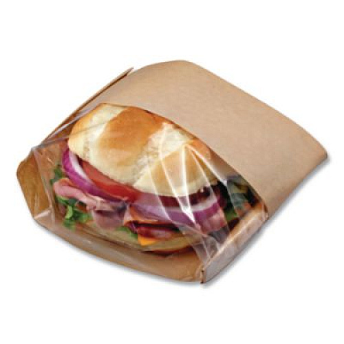 Bagcraft Dubl View Sandwich Bags, 9.5" x 5.75" x 2.75", Natural Brown/Clear, 500/Carton (300094)