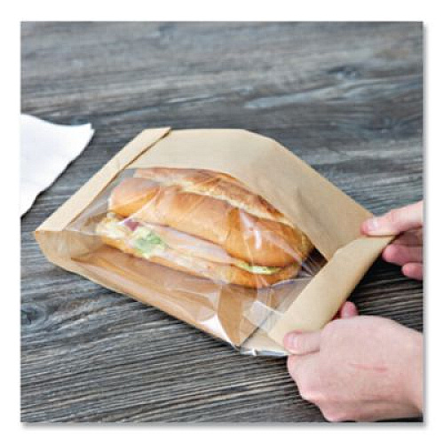 Bagcraft Dubl View Sandwich Bags, 9.5" x 5.75" x 2.75", Natural Brown/Clear, 500/Carton (300094)