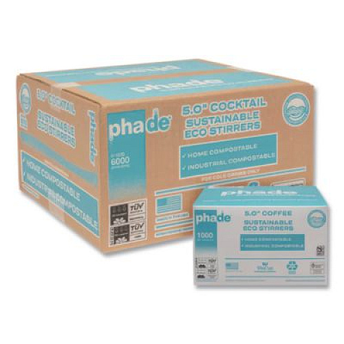 phade Marine Biodegradable Stir Straws, 5", PHA, Ocean Blue, 1,000/BX, 6 Boxes/Carton (511181)