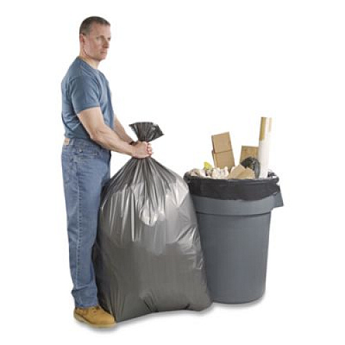 Platinum Plus Can Liners, 56 gal, 1.55 mil, 43" x 48", Gray, 10 Bags/Roll, 5 Rolls/Carton (PLA4770)