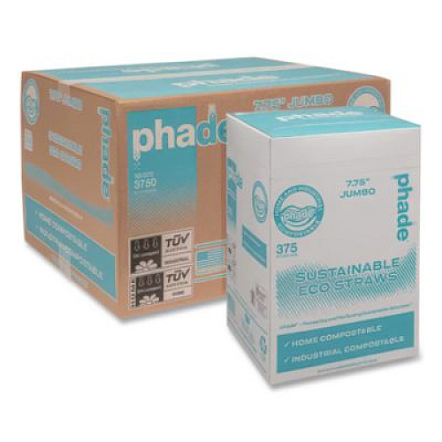 phade Marine Biodegradable Straws, 7.75", PHA, Ocean Blue, Wrapped, 375/Box, 10 Boxes/Carton (511178)