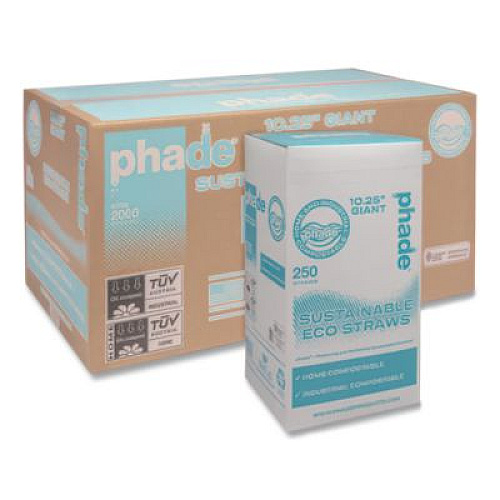 phade Marine Biodegradable Straws, 10.25", PHA, Ocean Blue Color, Wrapped, 250/Box, 8 Boxes/Carton (511179)