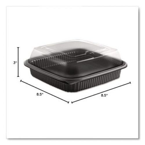 Anchor Packaging Culinary Squares Two-Piece Microwavable Container, Deep Lid, 36 oz, 8.46 x 8.46 x 2.91, Clear/Black, Plastic, 150/Carton (4118515)