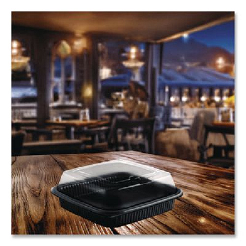 Anchor Packaging Culinary Squares Two-Piece Microwavable Container, Deep Lid, 36 oz, 8.46 x 8.46 x 2.91, Clear/Black, Plastic, 150/Carton (4118515)