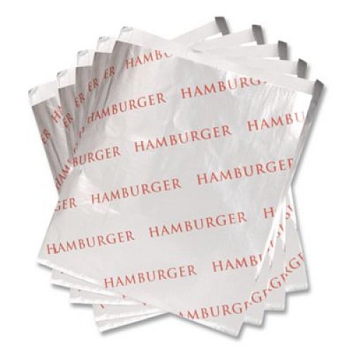 Bagcraft Foil Single-Serve Bags, Hamburger Labeling, 6" x 0.75" x 6.5", Silver/Red, 1,000/Carton (300527)