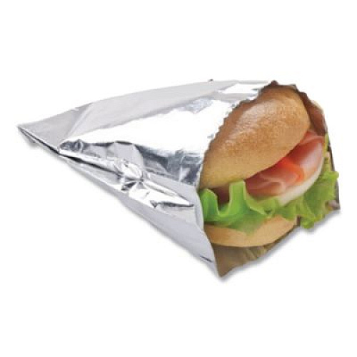 Bagcraft Foil Single-Serve Bags, Unlabeled Burger, 6" x 0.75" x 6.5", Silver, 1,000/Carton (300533)