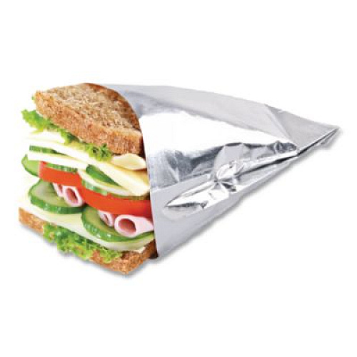 Bagcraft Foil Single-Serve Bags, Unlabeled Burger, 6" x 0.75" x 6.5", Silver, 1,000/Carton (300533)