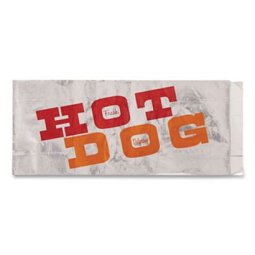 Bagcraft Foil Single-Serve Bags, Hot Dog Labeling, 3.5" x 1.5" x 8.5", Silver/Red/Orange, 1,000/Carton (300455)