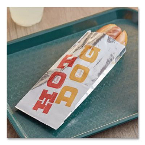 Bagcraft Foil Single-Serve Bags, Hot Dog Labeling, 3.5" x 1.5" x 8.5", Silver/Red/Orange, 1,000/Carton (300455)