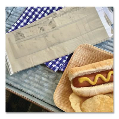 Bagcraft Foil Single-Serve Bags, Unlabeled Hot Dog, 3.5" x 1.5" x 8.5", Silver, 1,000/Carton (300456)
