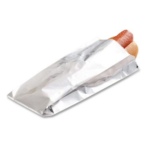 Bagcraft Foil Single-Serve Bags, Unlabeled Hot Dog, 3.5" x 1.5" x 8.5", Silver, 1,000/Carton (300456)