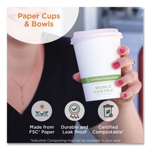 World Centric Paper Bowls, 16 oz, 4.4" Diameter x 3" h, White, 500/Carton (BOPA16)