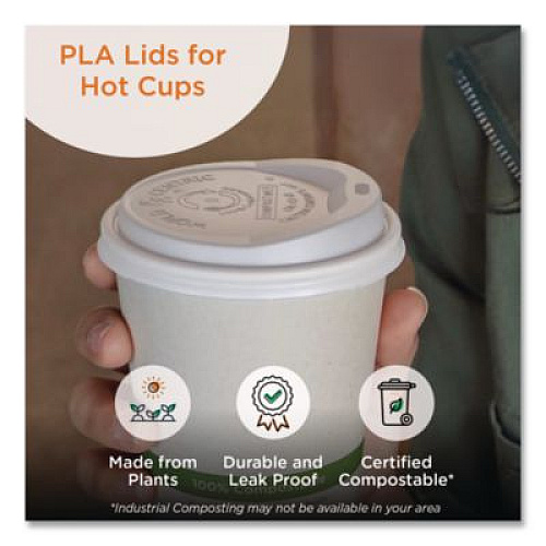 World Centric PLA Lids for Hot Cups, Fits 10 oz to 20 oz Hot Cups, Plastic, White, 1,000/Carton (CULCS12)