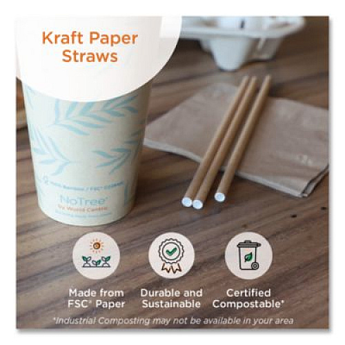 World Centric Sustainable Kraft Paper Straws, Wrapped, 8", Natural, 6,000/Carton (STPA8WK)
