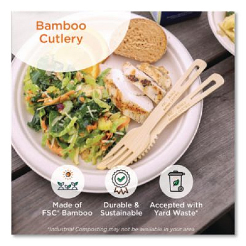 World Centric Bamboo Cutlery, Fork/Knife/Napkin/Spoon, Paper, Natural, 250/Carton (ASBBTN)