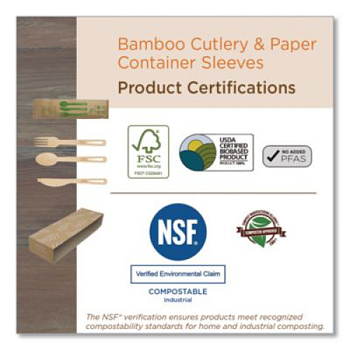 World Centric Bamboo Cutlery, Fork/Knife/Napkin/Spoon, Paper, Natural, 250/Carton (ASBBTN)
