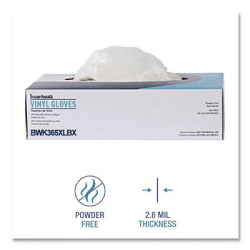 Boardwalk General Purpose Vinyl Gloves, Powder-Free, X-Large, 2.6 mil Thick, 9.5" Long, Clear, 100/Box (365XLBX)