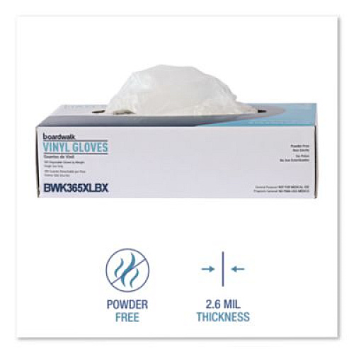 Boardwalk General Purpose Vinyl Gloves, Powder-Free, X-Large, 2.6 mil Thick, 9.5" Long, Clear, 100/Box, 10 Boxes/Carton (365XLCT)