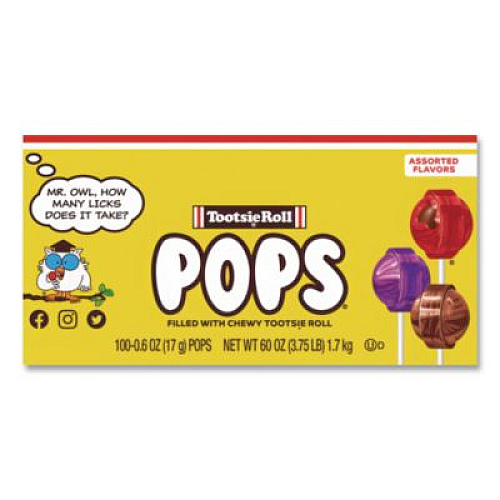 Tootsie Roll Tootsie Pops, Assorted Original Flavors, 0.6 oz Lollipops, 100/Box (0508)