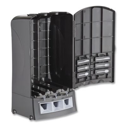 WeGo Trio Utensil Dispenser, Holds 100 Forks/100 Knives/100 Spoons, 13.39 x 15.75 x 23.62, Black (56102200)