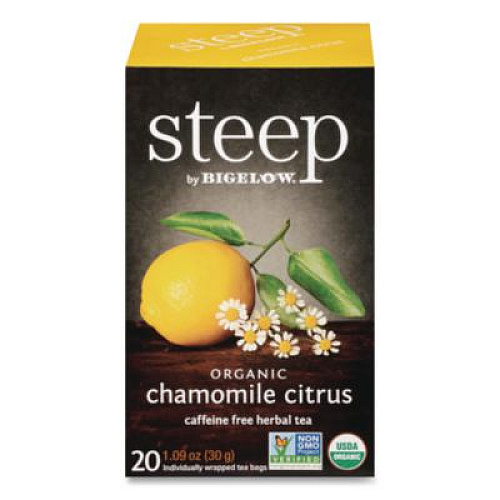 Bigelow steep Tea, Chamomile Citrus Herbal, 1 oz Tea Bag, 20/Box (17707)