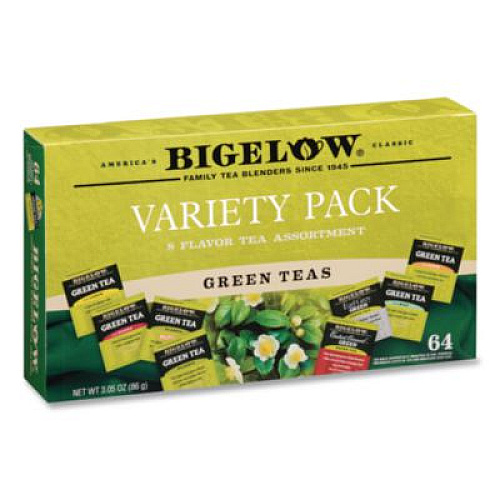 Bigelow Green Tea Assortment, Tea Bags, 64/Box, 6 Boxes/Carton (30568CT)