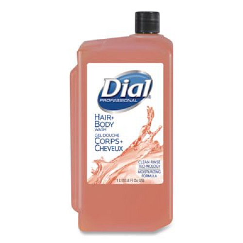 Dial Professional Hair + Body Wash Refill for 1 L Liquid Dispenser, Neutral Scent, 1 L, 8/Carton (04029)