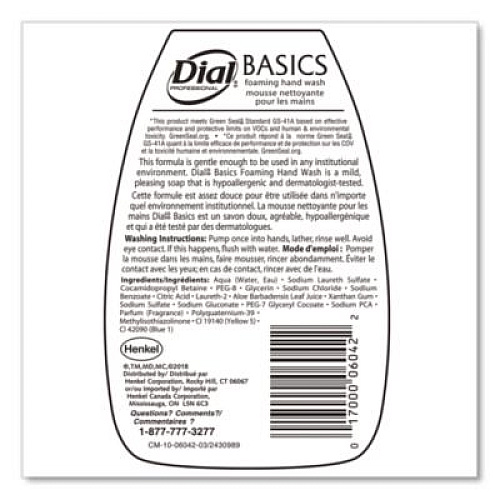 Dial Professional Basics Hypoallergenic Foaming Hand Wash, Honeysuckle Scent, 7.5 oz (06042)