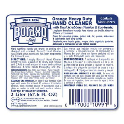 Boraxo Orange Heavy Duty Hand Cleaner Refill, Citrus Scent, 2 L, 4/Carton (10991CT)