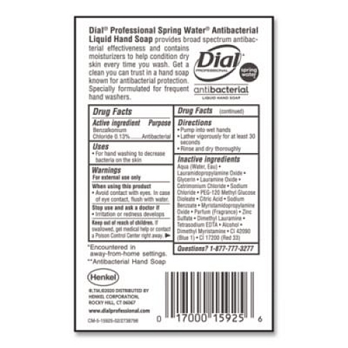 Dial Professional Antibacterial Liquid Hand Soap, Spring Water Scent, 1 gal (15926EA)