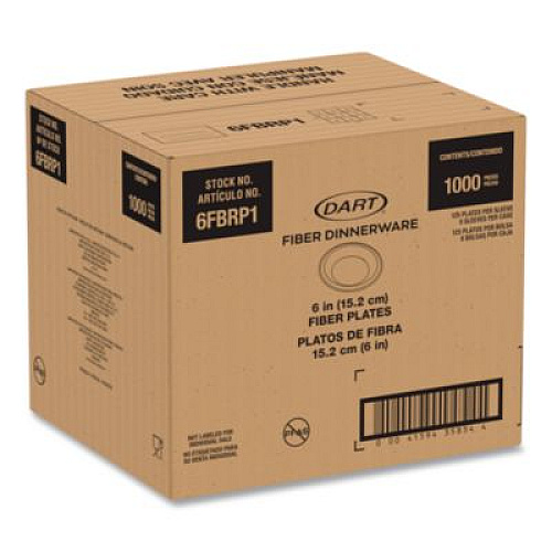 Dart Compostable Molded Fiber Dinnerware, ProPlanet Seal, Plate, 6" dia, Natural, 1,000/Carton (6FBRP1)