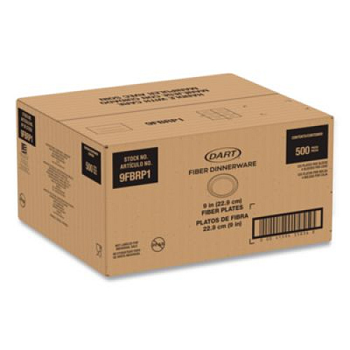 Dart Compostable Molded Fiber Dinnerware, ProPlanet Seal, Plate, 9" dia, Natural, 500/Carton (9FBRP1)