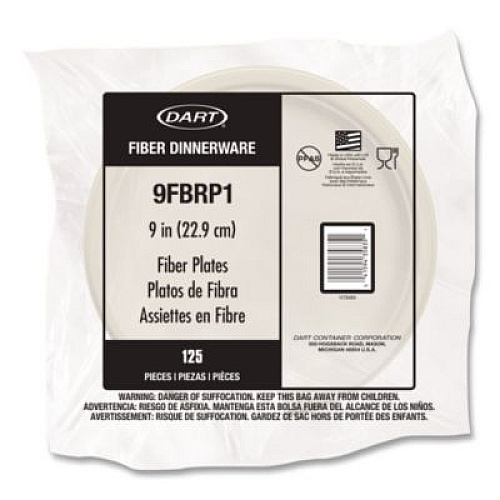 Dart Compostable Molded Fiber Dinnerware, ProPlanet Seal, Plate, 9" dia, Natural, 500/Carton (9FBRP1)