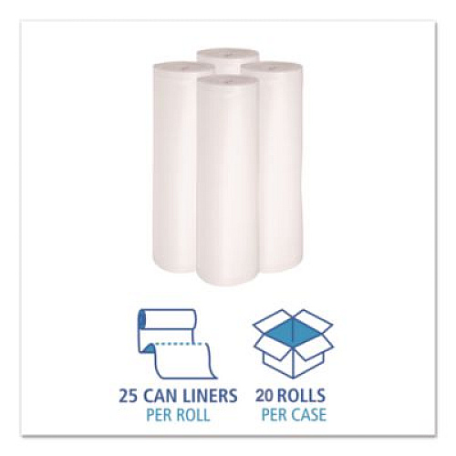 GEN High-Density Can Liners, 30 gal, 8 mic, 30" x 36", Natural, Perforated Roll, 25 Bags/Roll, 20 Rolls/Carton (303610)