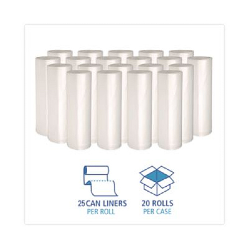 GEN High-Density Can Liners, 30 gal, 10 mic, 30" x 36", Natural, Perforated Roll, 25 Bags/Roll, 20 Rolls/Carton (303613)