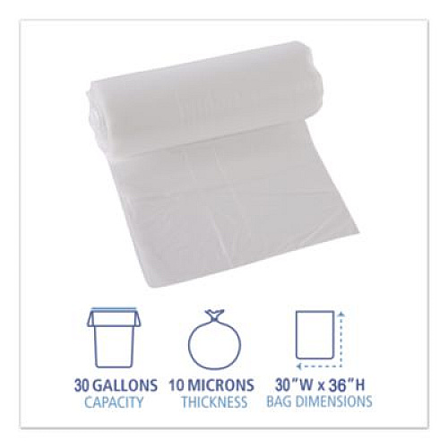 GEN High-Density Can Liners, 30 gal, 10 mic, 30" x 36", Natural, Perforated Roll, 25 Bags/Roll, 20 Rolls/Carton (303613)