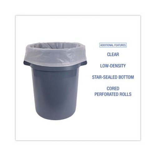 Boardwalk Industrial Can Liner Rolls, 60 gal, 2.5 mil, 21" x 17" x 65", Clear, 50/Carton (D3865)