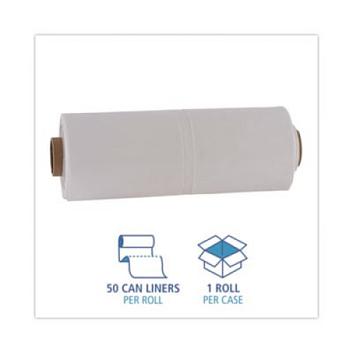Boardwalk Industrial Can Liner Rolls, 60 gal, 2.5 mil, 21" x 17" x 65", Clear, 50/Carton (D3865)