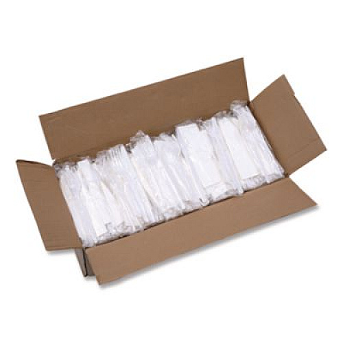 Boardwalk Four-Piece Cutlery Kit, Mediumweight, Fork/Knife/Napkin/Spoon, Plastic, White, 250/Carton (FKTNMWPPWH)