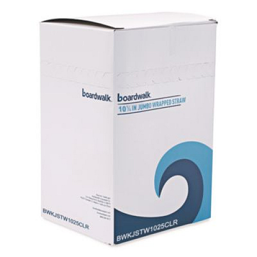 Boardwalk Wrapped Giant Straws, 10.25", Polypropylene, Clear, 100/Pack, 10 Packs/Carton (JSTW1025CLR)